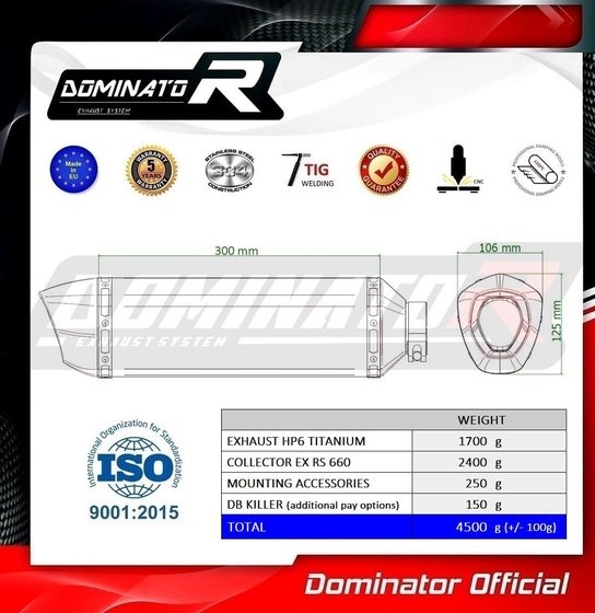 RS 660 (2020 - 2023) full exhaust system ex silencer titanium hp6 | Dominator