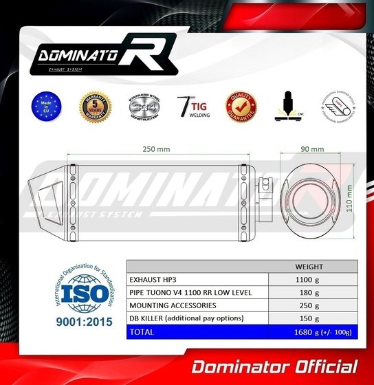 TUONO 1100  V4 (1970 - 2022) exhaust silencer low level hp3 | Dominator