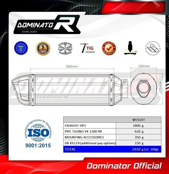 TUONO 1100  V4 (1970 - 2022) exhaust silencer hp1 | Dominator