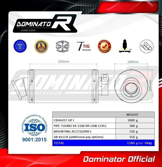 RSV TUONO 1000 (1970 - 2022) exhaust silencer low level gp1 | Dominator