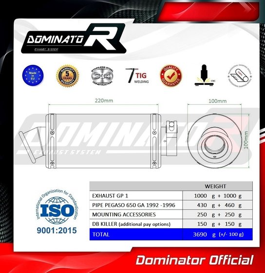 PEGASO 650 (1992 - 1996) exhaust silencer gp1 | Dominator