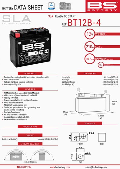 SPORTCITY 200 CUBE (2006 - 2010) bt12b-4 sla 12v 210 a battery | BS BATTERY