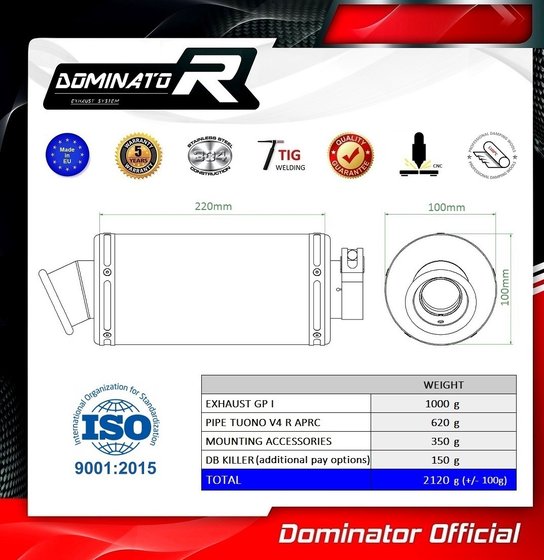 RSV TUONO 1000 (1970 - 2022) exhaust silencer gp1 | Dominator