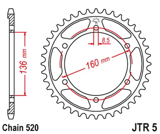 TUAREG 600 (1988 - 1993) galinė žvaigždutė 45 dantų žingsnis 520 jtr545 | JT Sprockets