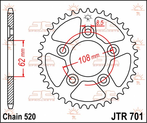 TUONO 125 (2003 - 2007) galinė žvaigždutė 40 dantukų žingsnis 520 jtr70140 | JT Sprockets