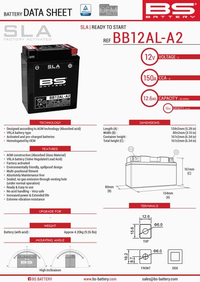 ATLANTIC 300 (2011 - 2013) sla 12v 150 a akumuliatorius | BS BATTERY