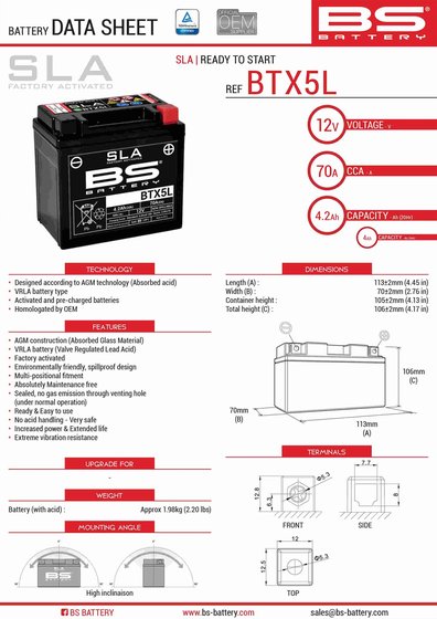 RS4 50 REPLICA (2011 - 2018) btx5l/btz6s akumuliatorius | BS BATTERY