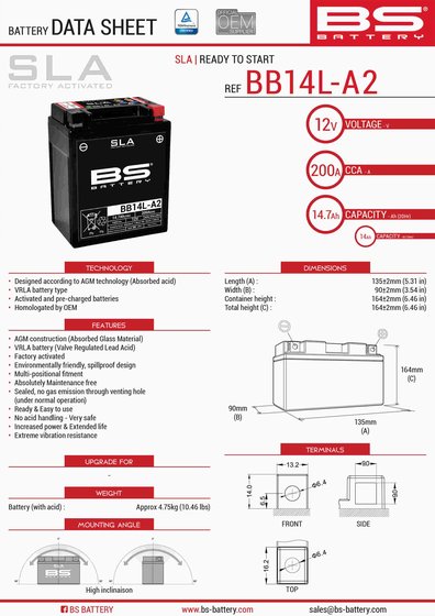 MOTO 6.5 (1995 - 2000) 12 v akumuliatorius | BS BATTERY